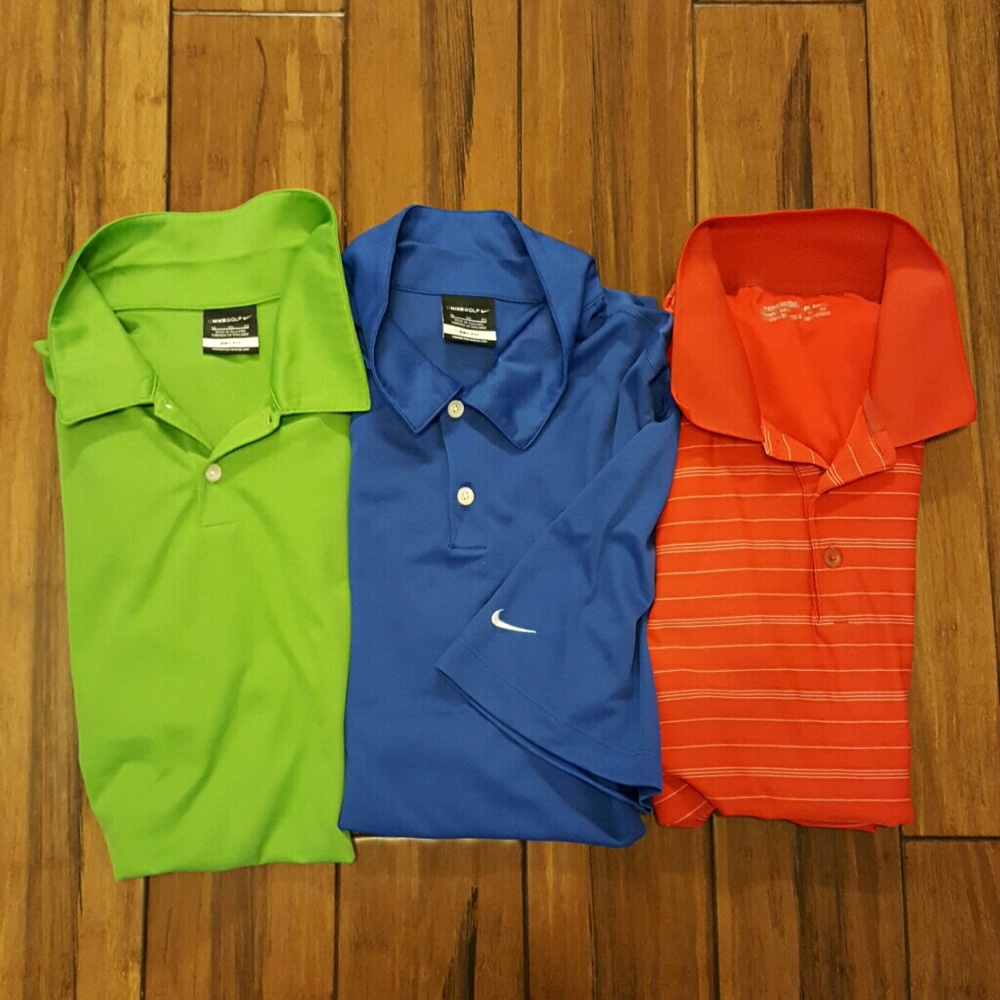 3 Nike golf Dri fit polo t shirts red, blue, green